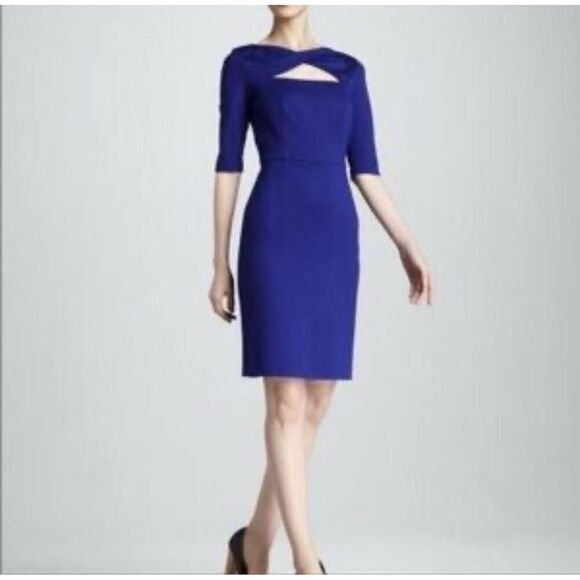 Trina Turk Dresses & Skirts - TRINA TURK Dress Womens Size 10 Indigo Blue Sheath Half Sleeve Career Office